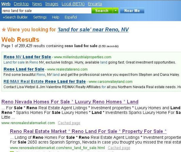 #1 MSN - Reno SEO Klient RenoRealEstateMarket.com