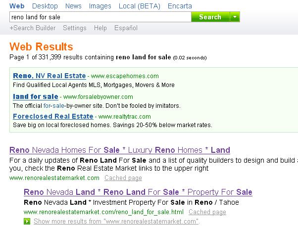 #1 MSN - Reno SEO Client RenoRealEstateMarket.com
